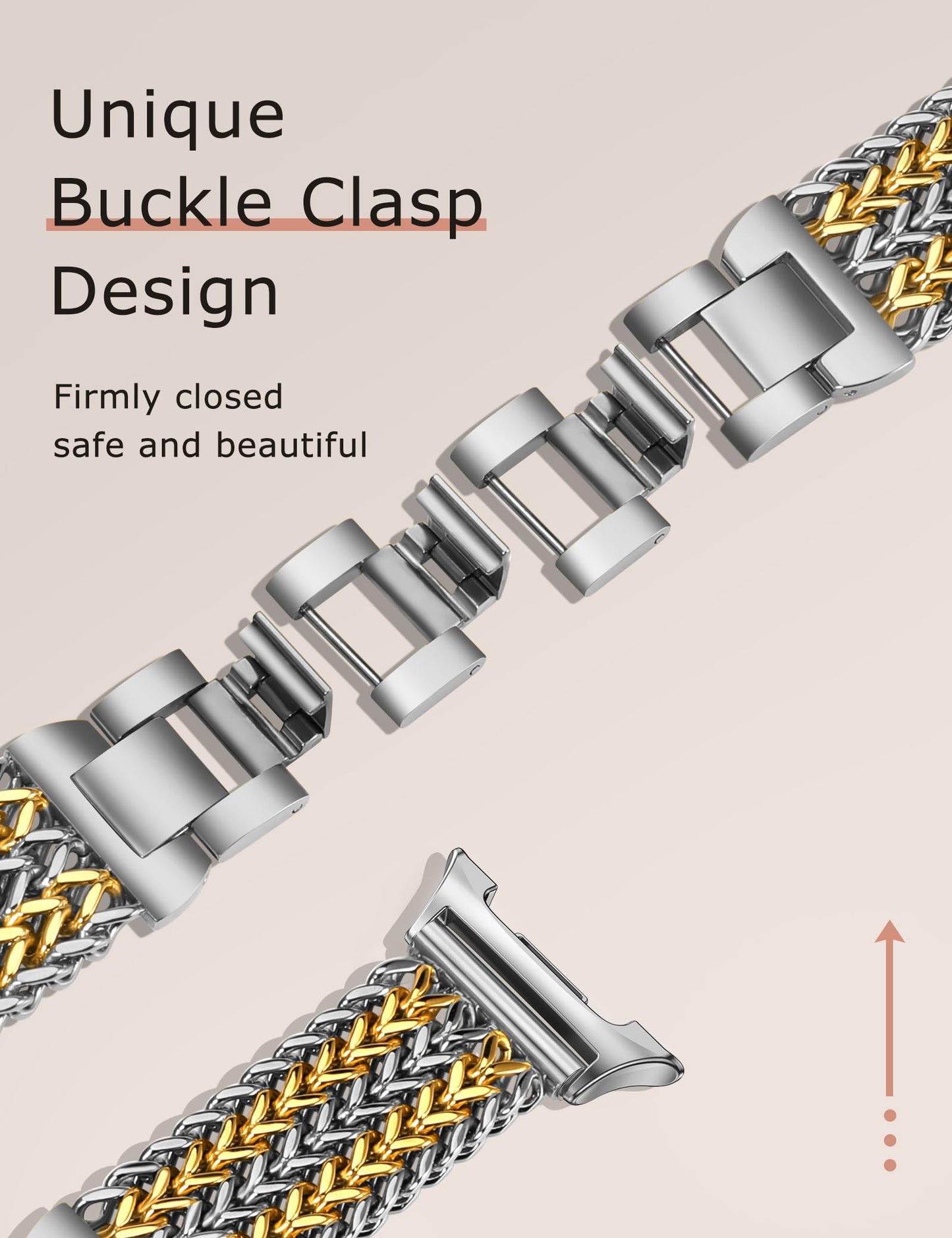 Minyee Metal Band Compatible with Samsung Galaxy Watch 8 40mm 44mm/ 8 Classic 46mm Bands, No Gap One-Click Dressy Stainless Steel Metal Gold Multi-chain Strap Mermaid Style Link Bracelet Wristband