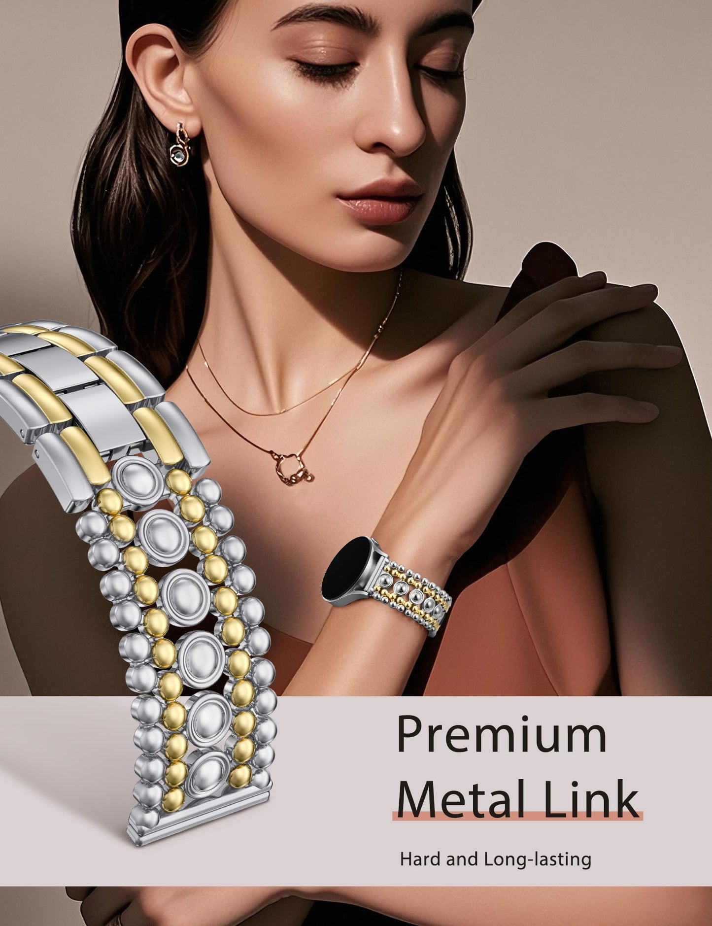 Minyee Compatible with Samsung Galaxy Watch 7 6 5 4 FE 40mm 44mm/Watch 6 Classic 43mm 47mm/Watch 5 Pro 45mm Band Women, 20mm Pretty Dressy Stainless Steel Metal Adjustable Round Studded Link Bracelet
