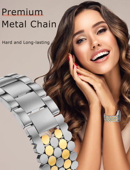 Minyee Compatible with Samsung Galaxy Watch 7 6 5 4 FE 40mm 44mm/Watch 6 Classic 43mm 47mm/Watch 5 Pro 45mm Bands for Women, 20mm Dressy Metal Gold Chain Honeycomb Luxury Chic Link Bracelet Strap