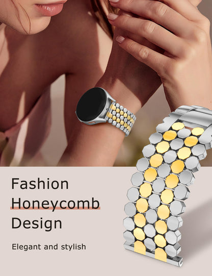 Minyee Compatible with Samsung Galaxy Watch 7 6 5 4 FE 40mm 44mm/Watch 6 Classic 43mm 47mm/Watch 5 Pro 45mm Bands for Women, 20mm Dressy Metal Gold Chain Honeycomb Luxury Chic Link Bracelet Strap