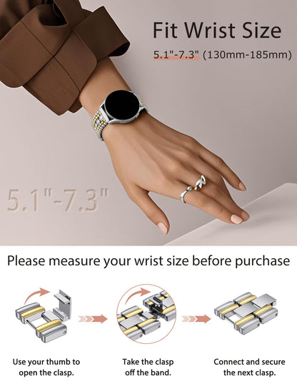 Minyee Compatible with Samsung Galaxy Watch 7 6 5 4 FE 40mm 44mm/Watch 6 Classic 43mm 47mm/Watch 5 Pro 45mm Band Women, 20mm Pretty Dressy Stainless Steel Metal Adjustable Round Studded Link Bracelet