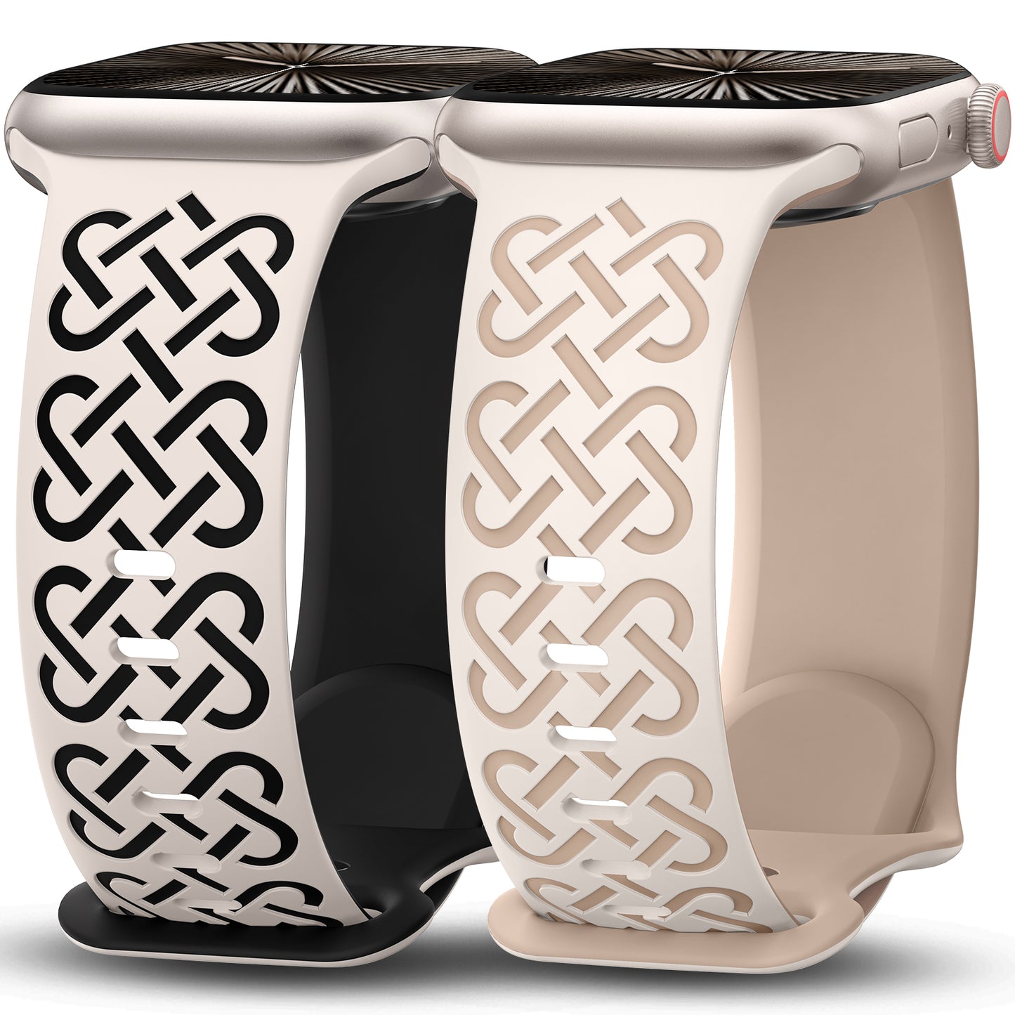 Minyee 2 Pack Engraved Bands Compatible with Apple Watch Band 38/40/41/42/44/45/46/49mm, Soft Silicone Cute Two-Tone Celtic Knot Pattern Sport Strap for iWatch Series 11 10 9 8 7 6 5 4 SE/Ultra 3 2 1