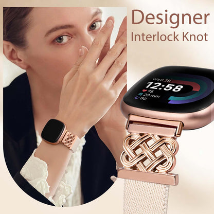 Minyee Magnetic Stretchy Band Compatible with Fitbit Versa 4/3/Fitbit Sense 2/1 Watch Bands Women Men, Celtic Knot Soft Elastic Nylon Fabric Dressy Cute Strap for Versa 3 4 Sense 2 Smartwatch