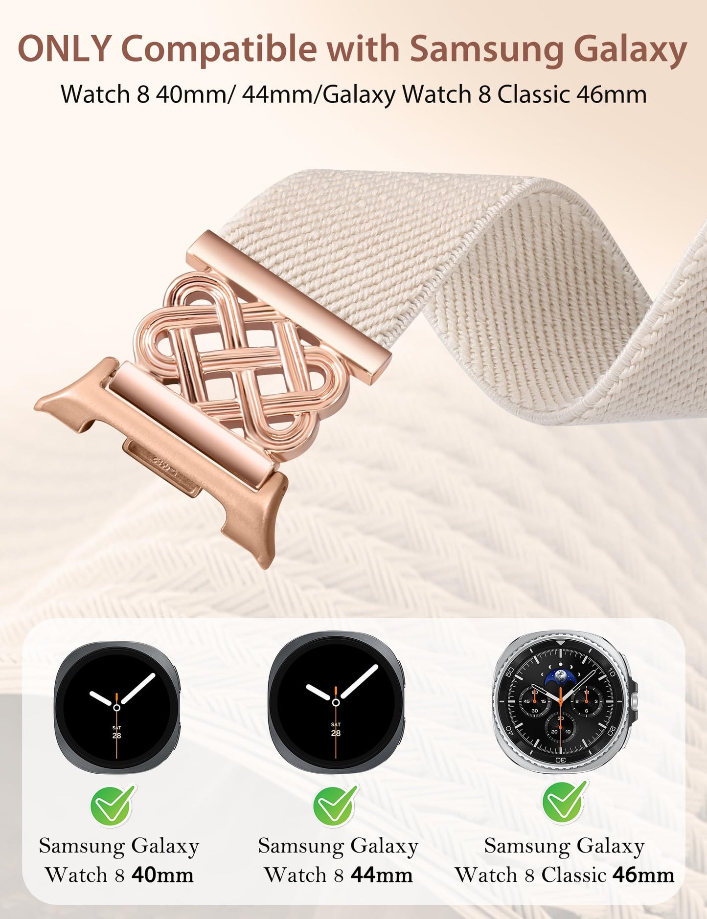 Minyee Magnetic Stretchy Band Compatible with Samsung Galaxy Watch 8 40mm 44mm/8 Classic 46mm Bands Women Men, Celtic Knot No Gap One-Click Soft Elastic Nylon Fabric Magnet Strap,NOT for Other Models