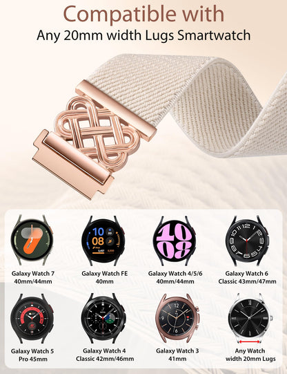 Minyee Magnetic Stretchy Band Compatible with Samsung Galaxy Watch 7/6/5/4/FE/Active 2 40mm 44mm/Watch 6 Classic 43mm 47mm/5 Pro 45mm Women Men,20mm Celtic Knot Soft Elastic Nylon Fabric Dressy Strap