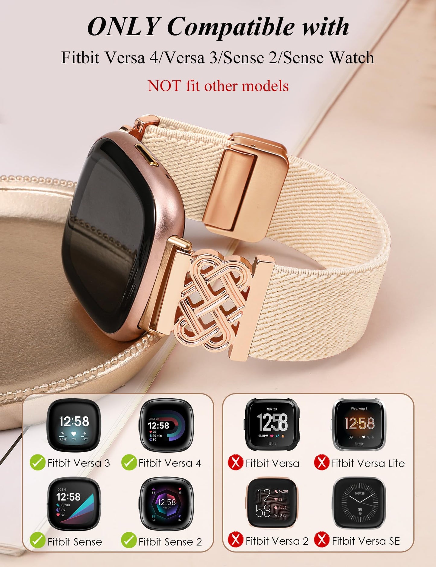 Minyee Magnetic Stretchy Band Compatible with Fitbit Versa 4/3/Fitbit Sense 2/1 Watch Bands Women Men, Celtic Knot Soft Elastic Nylon Fabric Dressy Cute Strap for Versa 3 4 Sense 2 Smartwatch