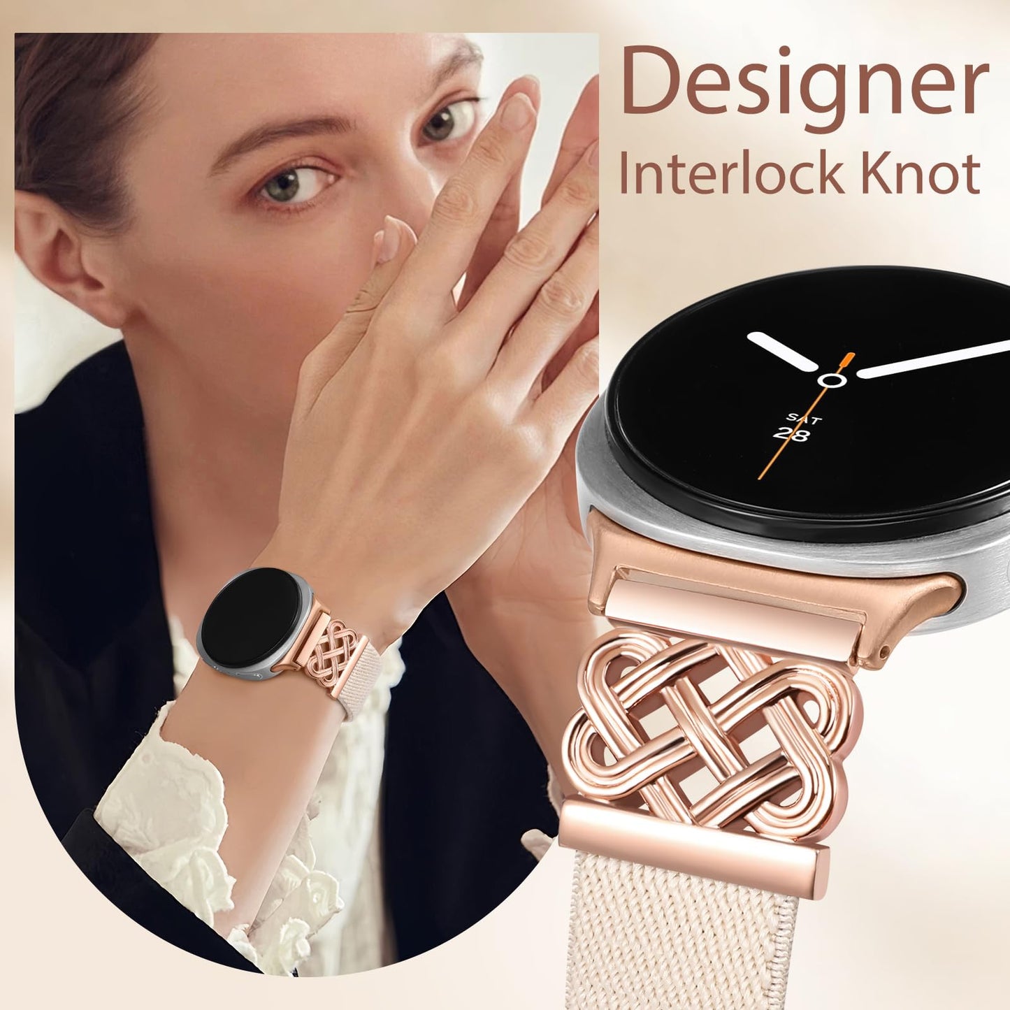 Minyee Magnetic Stretchy Band Compatible with Samsung Galaxy Watch 8 40mm 44mm/8 Classic 46mm Bands Women Men, Celtic Knot No Gap One-Click Soft Elastic Nylon Fabric Magnet Strap,NOT for Other Models