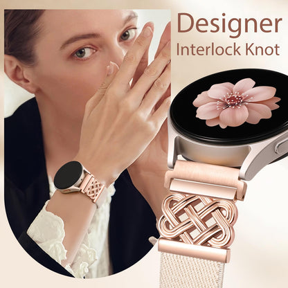 Minyee Magnetic Stretchy Band Compatible with Samsung Galaxy Watch 7/6/5/4/FE/Active 2 40mm 44mm/Watch 6 Classic 43mm 47mm/5 Pro 45mm Women Men,20mm Celtic Knot Soft Elastic Nylon Fabric Dressy Strap