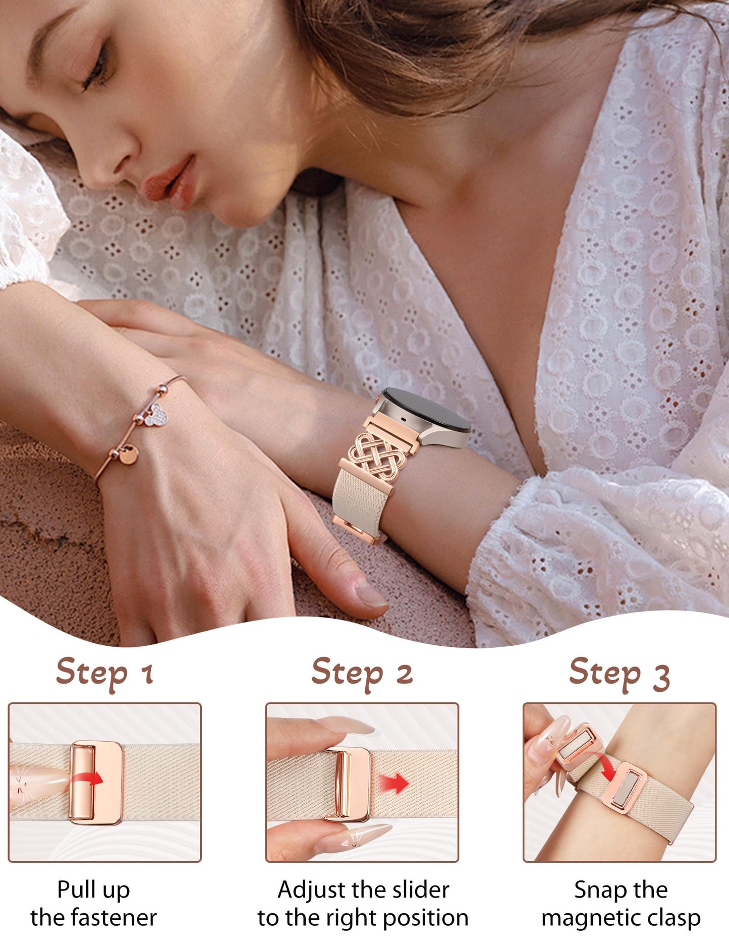 Minyee Magnetic Stretchy Band Compatible with Samsung Galaxy Watch 7/6/5/4/FE/Active 2 40mm 44mm/Watch 6 Classic 43mm 47mm/5 Pro 45mm Women Men,20mm Celtic Knot Soft Elastic Nylon Fabric Dressy Strap