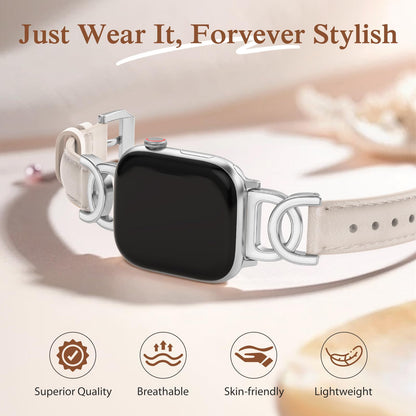Minyee Compatible with Apple Watch Band 42/41/40/38/44/45/46/49mm Women, Slim Leather Dressy Elegant Designer Strap with DC-shaped Enamel Buckle for iWatch Series 11 10 9 8 7 6 5 4 SE/Ultra 3 2 1