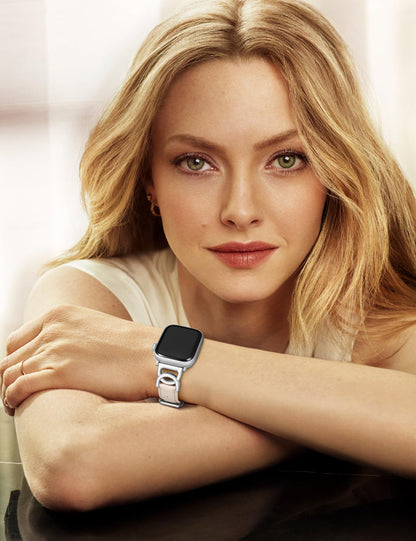 Minyee Compatible with Apple Watch Band 42/41/40/38/44/45/46/49mm Women, Slim Leather Dressy Elegant Designer Strap with DC-shaped Enamel Buckle for iWatch Series 11 10 9 8 7 6 5 4 SE/Ultra 3 2 1