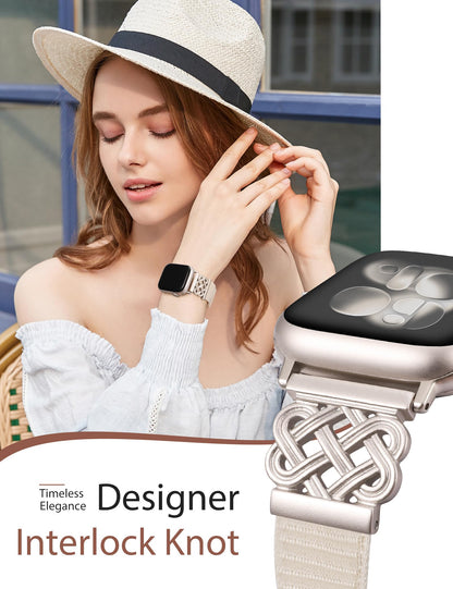 Minyee Nylon Loop Band Compatible with Apple Watch Bands 38/40/41/42/44/45/46/49mm Women Men, Celtic Knot Dressy Adjustable Breathable Braided Straps for iWatch Series 11 10 9 8 7 6 5 4 SE/Ultra 3 2 1