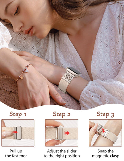 Minyee Magnetic Stretchy Band Compatible with Apple Watch Bands 38/40/41/42/44/45/46/49mm Women Men, Celtic Knot Soft Elastic Nylon Fabric Strap for iWatch Series 11 10 9 8 7 6 5 4 SE/Ultra 3 2 1