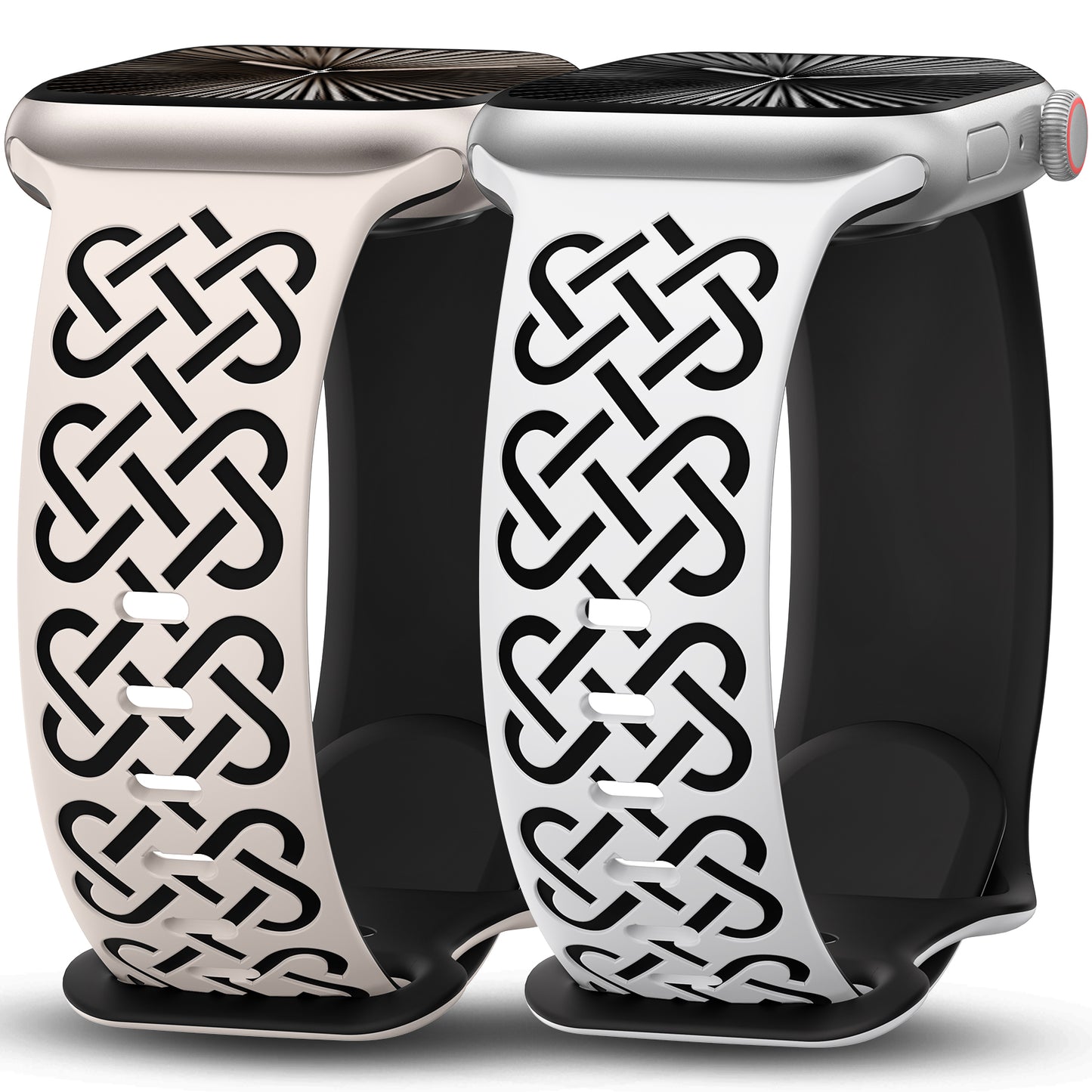 Minyee 2 Pack Engraved Bands Compatible with Apple Watch Band 38/40/41/42/44/45/46/49mm, Soft Silicone Cute Two-Tone Celtic Knot Pattern Sport Strap for iWatch Series 11 10 9 8 7 6 5 4 SE/Ultra 3 2 1