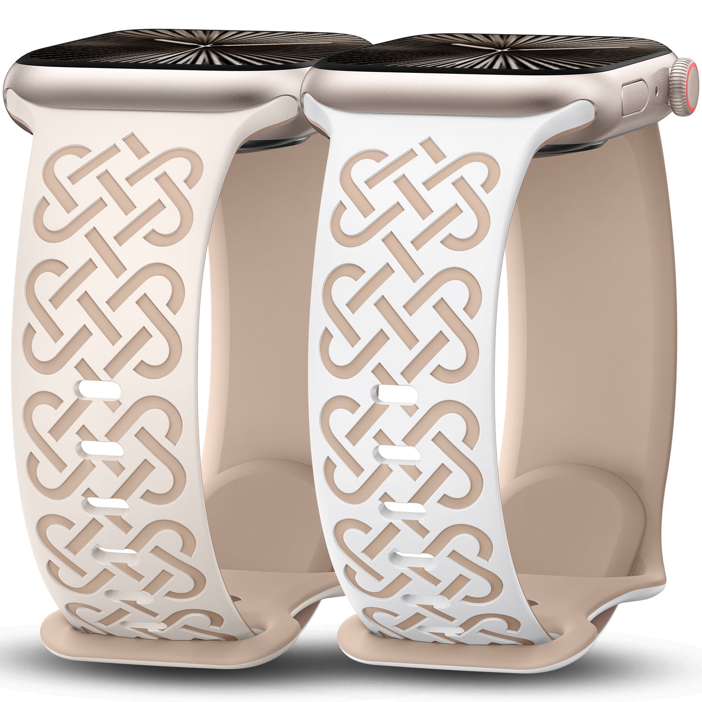 Minyee 2 Pack Engraved Bands Compatible with Apple Watch Band 38/40/41/42/44/45/46/49mm, Soft Silicone Cute Two-Tone Celtic Knot Pattern Sport Strap for iWatch Series 11 10 9 8 7 6 5 4 SE/Ultra 3 2 1