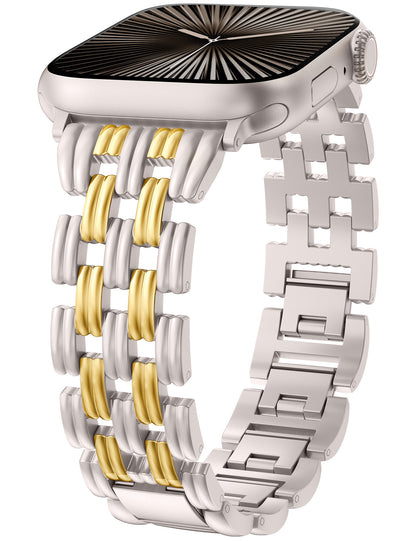 Minyee Compatible with Apple Watch Band 42/41/40/38/44/45/46/49mm Women, Dressy Basketweave Metal Strap Designer Gold Silver Link Bracelet Wristband for iWatch Series 10 9 8 7 6 5 4 3 Ultra SE