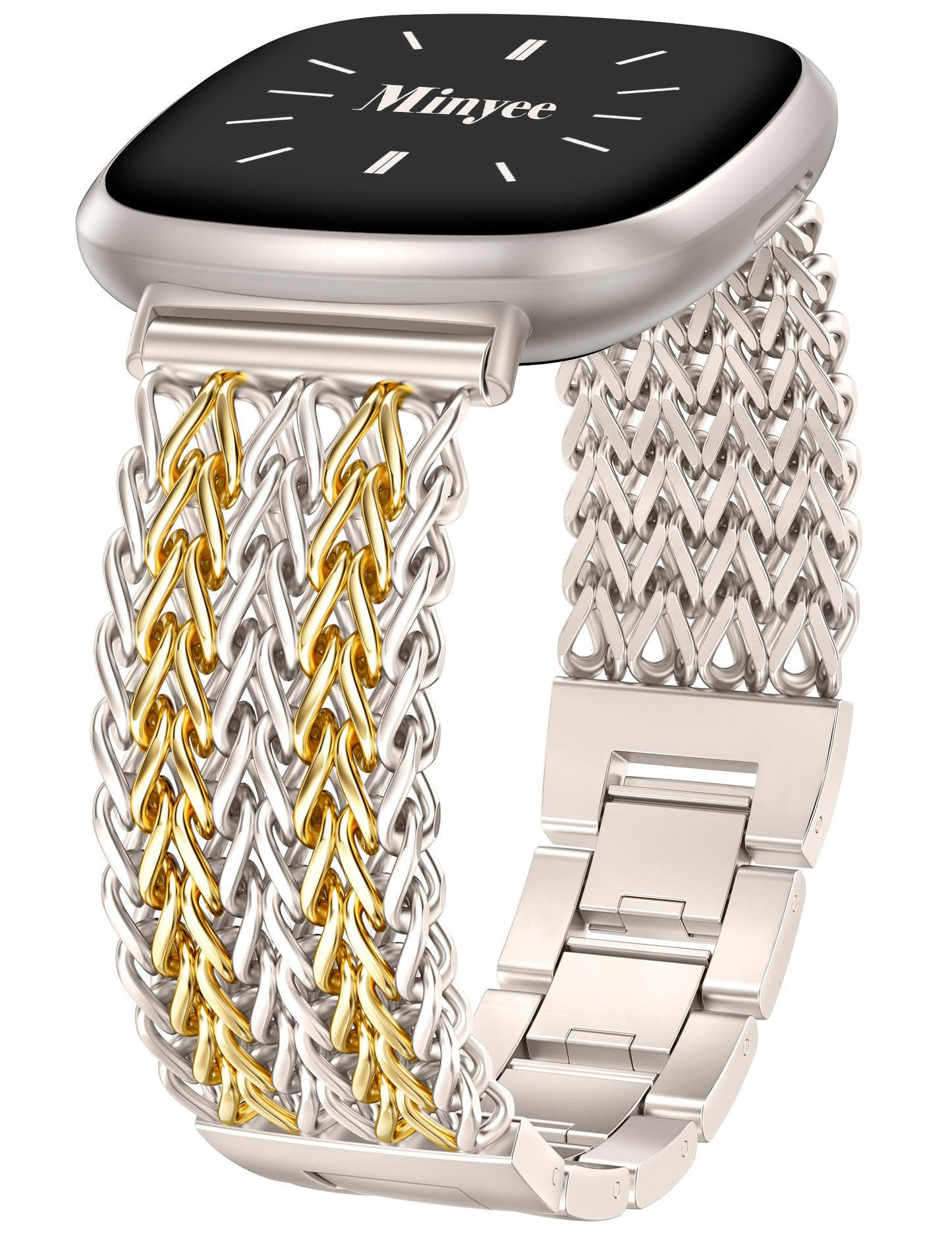 Minyee Metal Bands Compatible with Fitbit Sense 2/Versa 4/Versa 3/Sense Bands Women, Dressy Stainless Steel Multi-chain Designer Luxury Link Bracelet Wristband Replacement Strap