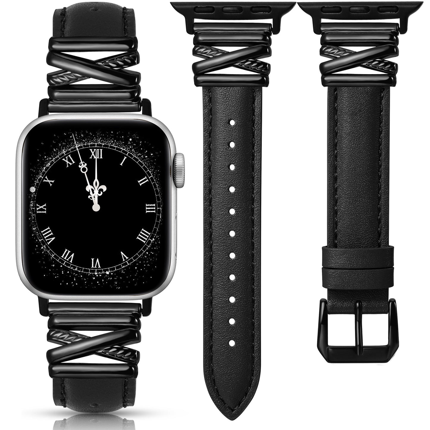Minyee Leather Bands Compatible with Apple Watch 38/40/41/42/44/45/46/49mm Women, Dressy Slim Premium Leather Strap with Designer X-Shape Metal Buckle for iWatch Series 10 9 Ultra SE 8 7 6 5 4 3 2 1