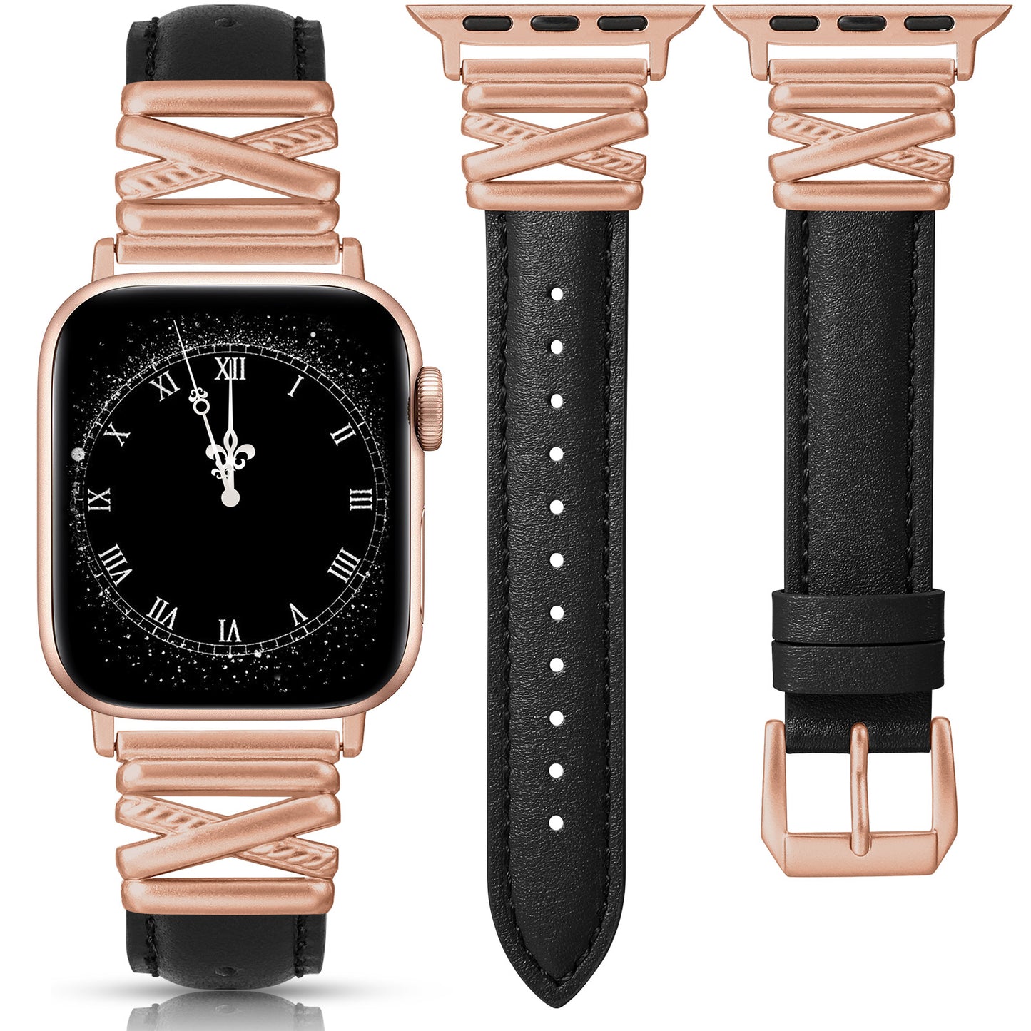 Minyee Leather Bands Compatible with Apple Watch 38/40/41/42/44/45/46/49mm Women, Dressy Slim Premium Leather Strap with Designer X-Shape Metal Buckle for iWatch Series 10 9 Ultra SE 8 7 6 5 4 3 2 1