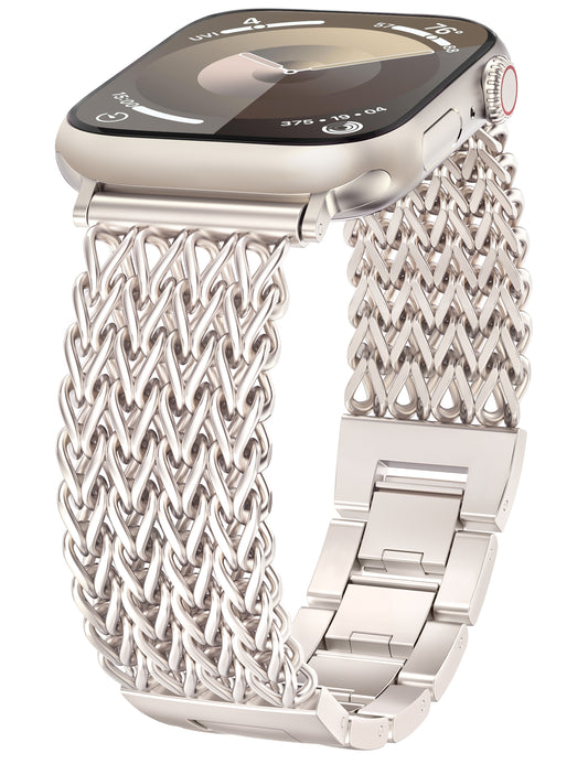 Minyee Compatible with Apple Watch Band 41/40/38/44/45/46/49/42mm Women, Dressy Stainless Steel Metal Chain Strap Mermaid Designer Link Bracelet Wristband for iWatch Series 10 9 8 7 6 5 4 3 Ultra SE