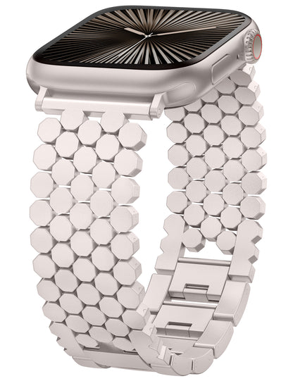 Minyee Compatible with Apple Watch Band 41/40/38/44/45/46/49/42mm Women, Dressy Honeycomb Metal Pretty Strap Designer Gold Silver Link Bracelet Wristband for iWatch Series 10 9 8 7 6 5 4 3 Ultra SE