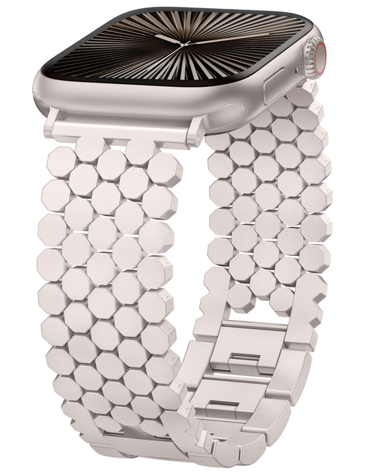 Minyee Compatible with Apple Watch Band 41/40/38/44/45/46/49/42mm Women, Dressy Honeycomb Metal Pretty Strap Designer Gold Silver Link Bracelet Wristband for iWatch Series 10 9 8 7 6 5 4 3 Ultra SE