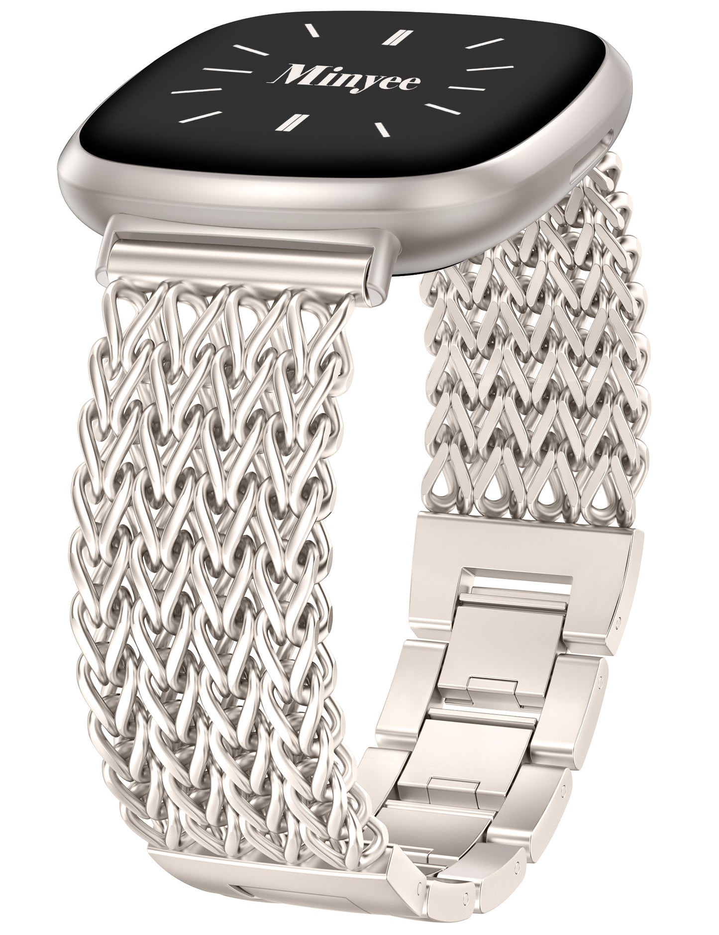 Minyee Metal Bands Compatible with Fitbit Sense 2/Versa 4/Versa 3/Sense Bands Women, Dressy Stainless Steel Multi-chain Designer Luxury Link Bracelet Wristband Replacement Strap