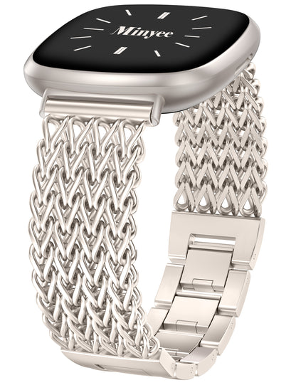 Minyee Metal Bands Compatible with Fitbit Sense 2/Versa 4/Versa 3/Sense Bands Women, Dressy Stainless Steel Multi-chain Designer Luxury Link Bracelet Wristband Replacement Strap