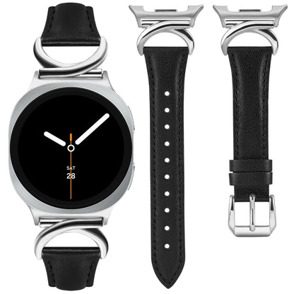 Minyee Leather Band Compatible with Samsung Galaxy Watch 8 40mm 44mm/ 8 Classic 46mm Bands, No Gap One-Click Slim Thin Dressy Leather Strap with C-Shape Metal Buckle Women, NOT for Other Models