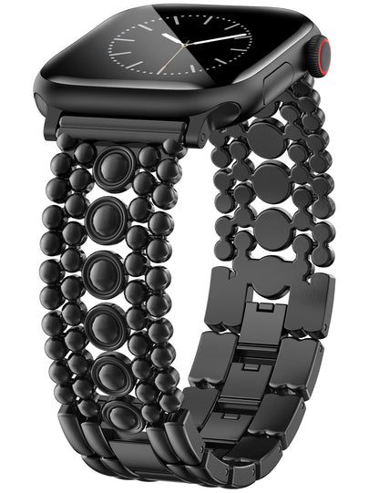 Minyee Compatible with Apple Watch Band 42/41/40/38/44/45/46/49mm Women, Dressy Pretty Stainless Steel Metal Strap Design Adjustable Studded Link Bracelet for iWatch Series 10 9 Ultra SE 8 7 6 5 4 3