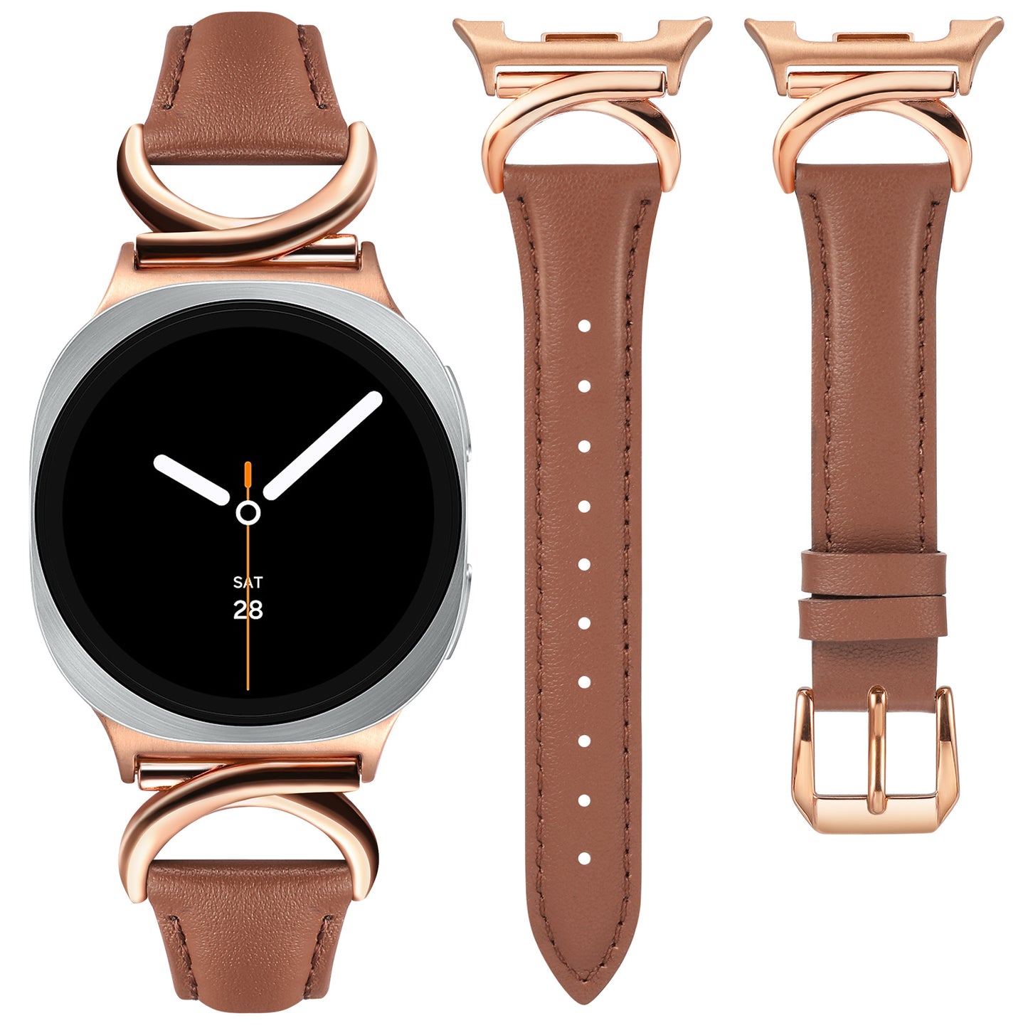 Minyee Leather Band Compatible with Samsung Galaxy Watch 8 40mm 44mm/ 8 Classic 46mm Bands, No Gap One-Click Slim Thin Dressy Leather Strap with C-Shape Metal Buckle Women, NOT for Other Models