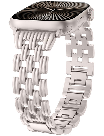 Minyee Compatible with Apple Watch Band 42/41/40/38/44/45/46/49mm Women, Dressy Basketweave Metal Strap Designer Gold Silver Link Bracelet Wristband for iWatch Series 10 9 8 7 6 5 4 3 Ultra SE