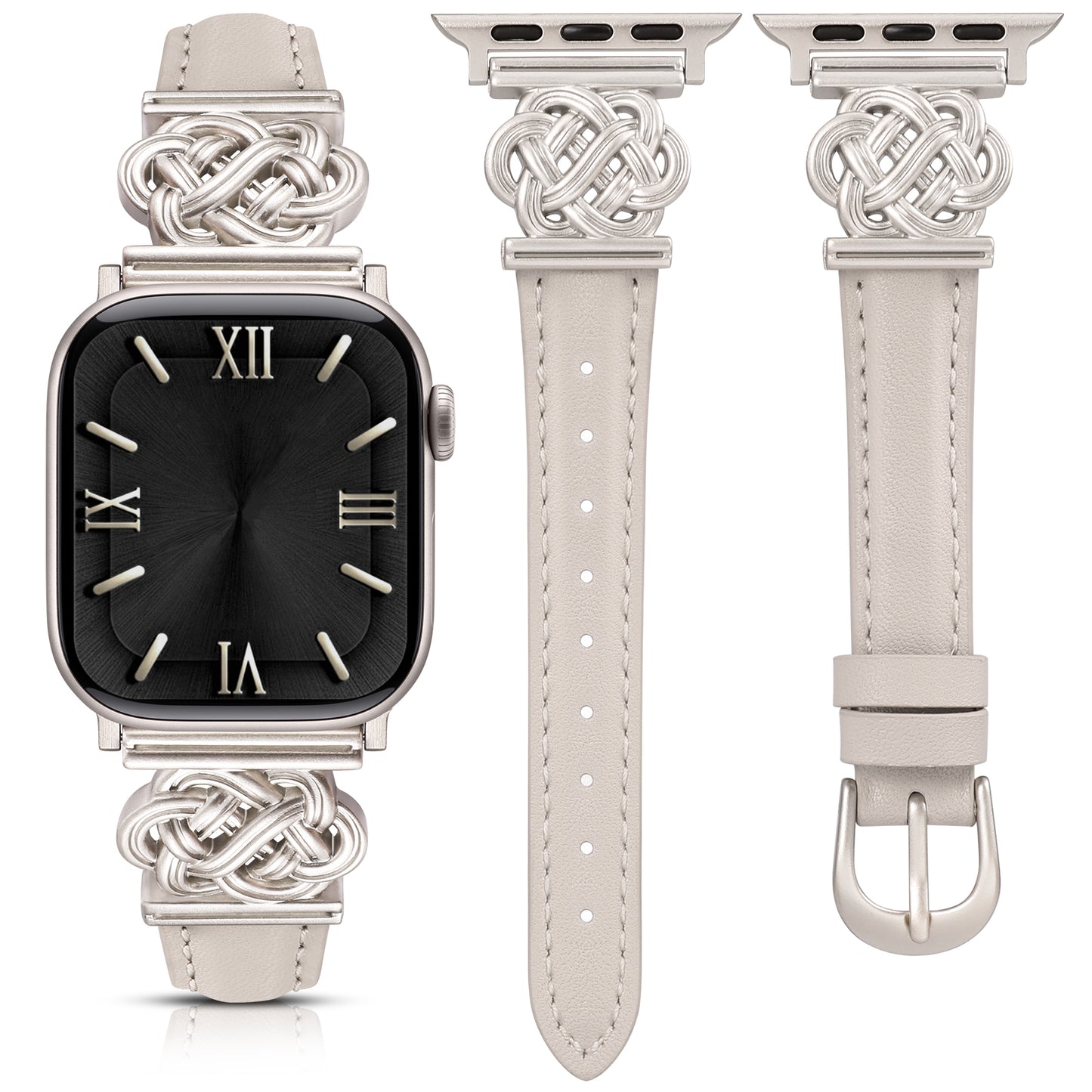 Minyee Celtic Knot Leather Band Compatible with Apple Watch Band 42/46/41/40/38/44/45/49mm Women, Dressy Slim Thin Premium Leather Adjustable Strap for iWatch Series 10 9 Ultra SE 8 7 6 5 4 3 2 1