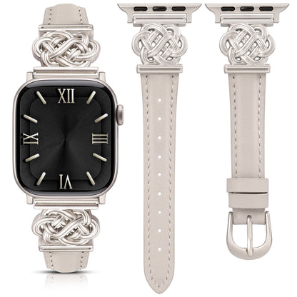 Minyee Celtic Knot Leather Band Compatible with Apple Watch Band 42/46/41/40/38/44/45/49mm Women, Dressy Slim Thin Premium Leather Adjustable Strap for iWatch Series 10 9 Ultra SE 8 7 6 5 4 3 2 1