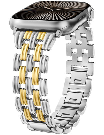 Minyee Compatible with Apple Watch Band 42/41/40/38/44/45/46/49mm Women, Dressy Basketweave Metal Strap Designer Gold Silver Link Bracelet Wristband for iWatch Series 10 9 8 7 6 5 4 3 Ultra SE