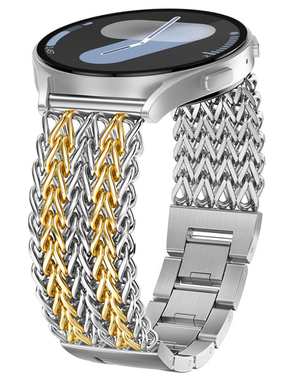 Minyee Compatible with Samsung Galaxy Watch 7 6 5 4 FE 40mm 44mm/Watch 6 Classic 43mm 47mm/Watch 5 Pro 45mm Bands Women, 20mm Dressy Stainless Steel Metal Gold Chain Strap Mermaid Designer Wristband