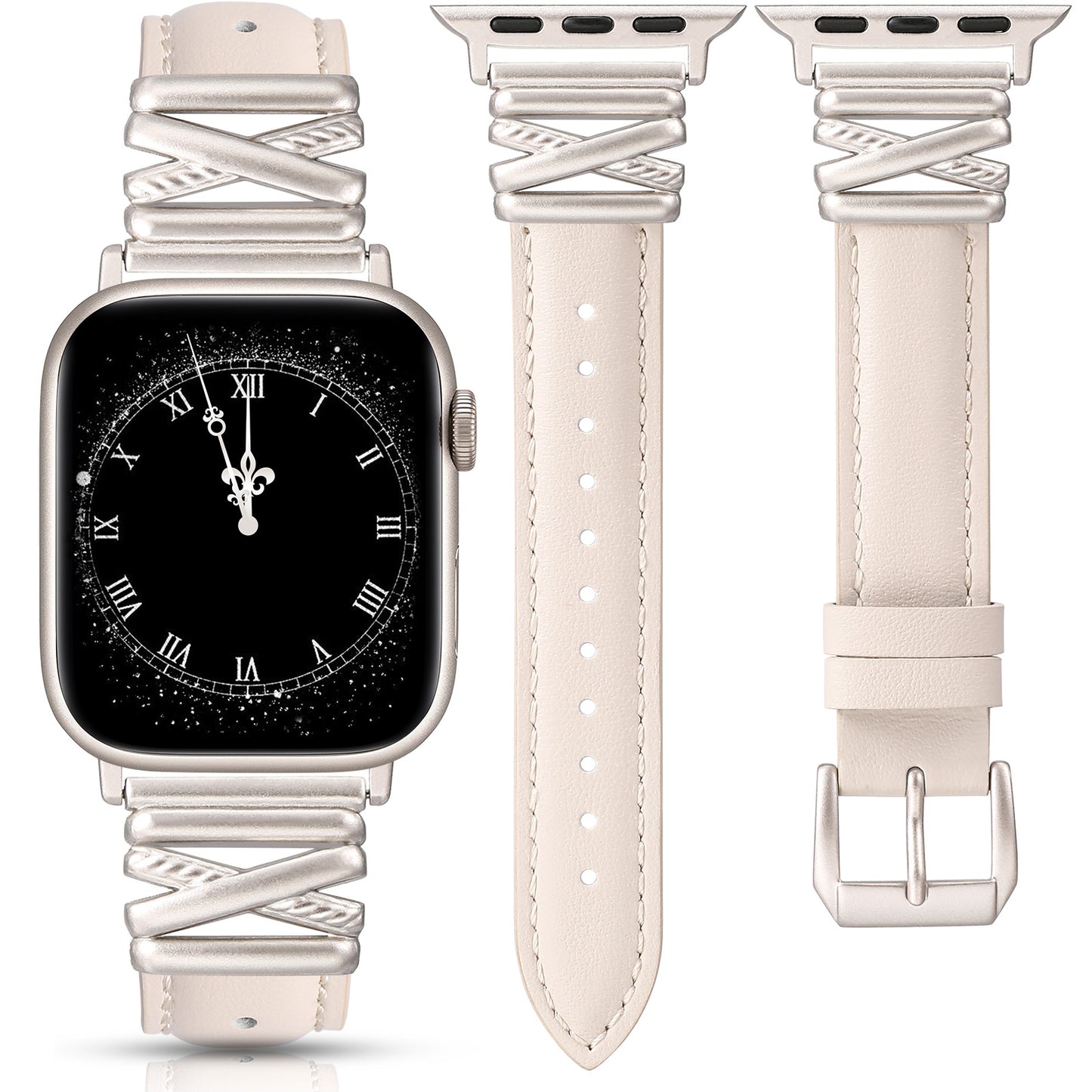 Minyee Leather Bands Compatible with Apple Watch 38/40/41/42/44/45/46/49mm Women, Dressy Slim Premium Leather Strap with Designer X-Shape Metal Buckle for iWatch Series 10 9 Ultra SE 8 7 6 5 4 3 2 1