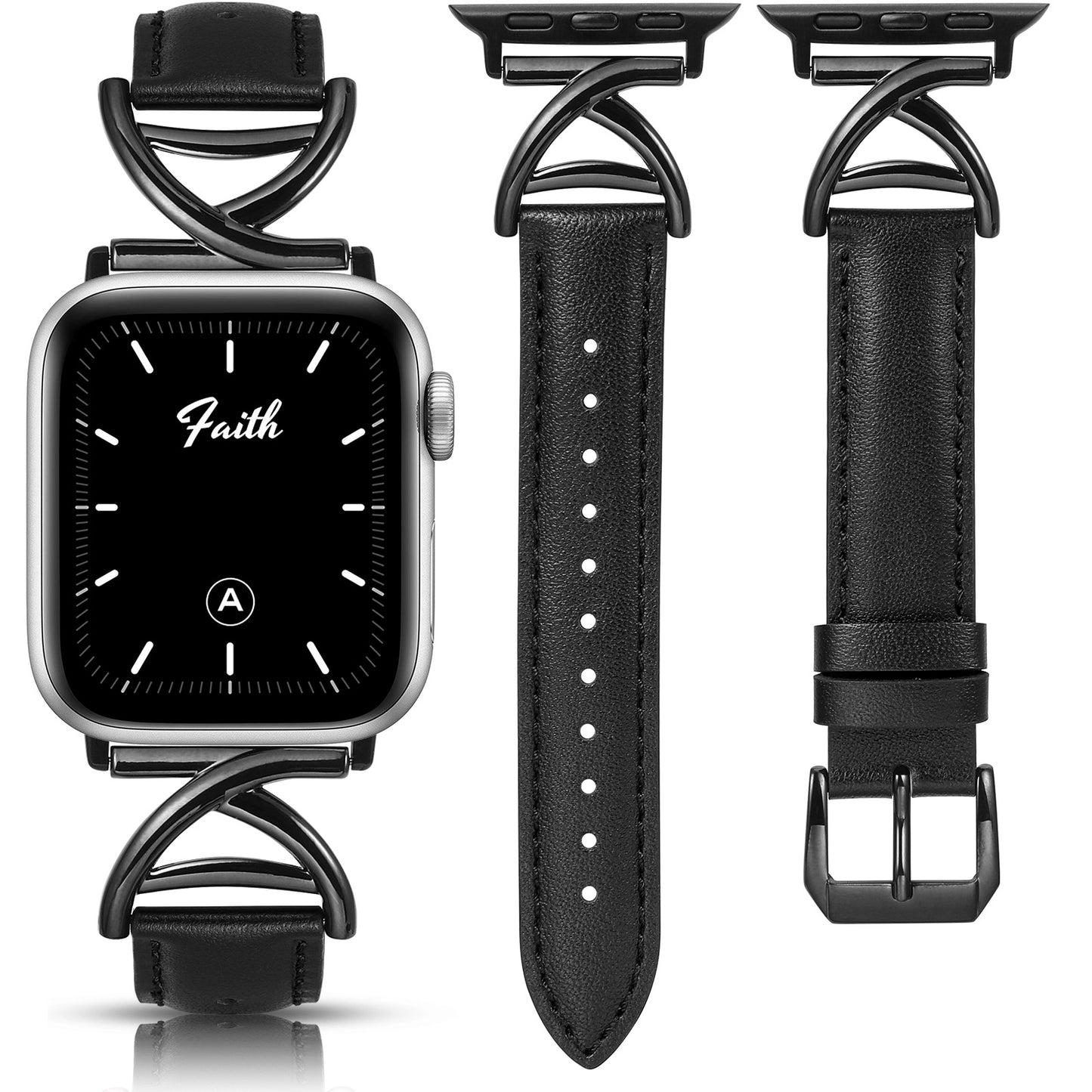 Minyee Leather Band Compatible with Apple Watch Bands 38/40/41/42/44/45/46/49mm Women, Slim Dressy Premium Leather Strap with A-Shape Metal Buckle for iWatch Series 10 9 Ultra SE 8 7 6 5 4 3 2 1