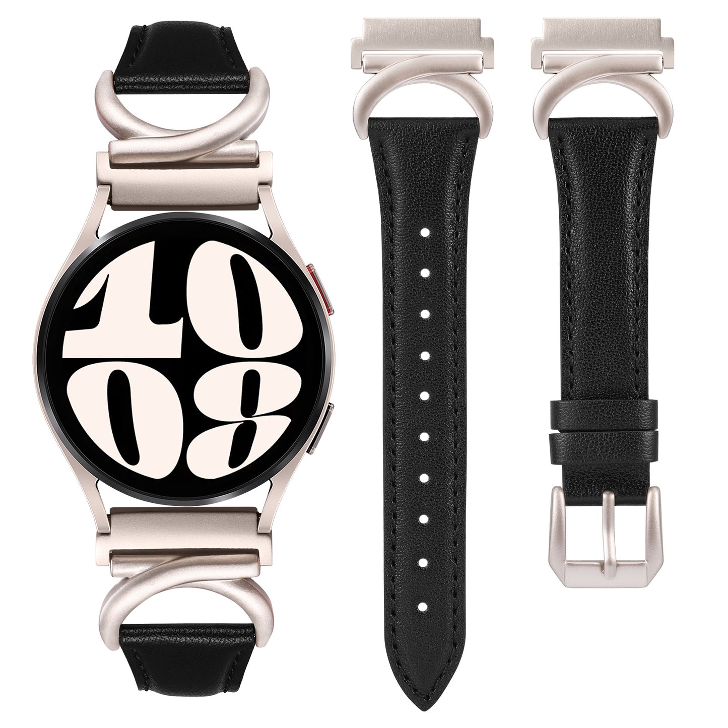 Minyee Leather Band Compatible with Samsung Galaxy Watch 7/6/5/4/FE/Active 2 40mm 44mm/Watch 6 Classic 43mm 47mm/Watch 5 Pro 45mm Bands, 20mm Slim Dressy Leather Strap with C-Shape Metal Buckle Women