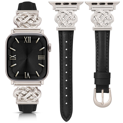 Minyee Celtic Knot Leather Band Compatible with Apple Watch Band 42/46/41/40/38/44/45/49mm Women, Dressy Slim Thin Premium Leather Adjustable Strap for iWatch Series 10 9 Ultra SE 8 7 6 5 4 3 2 1