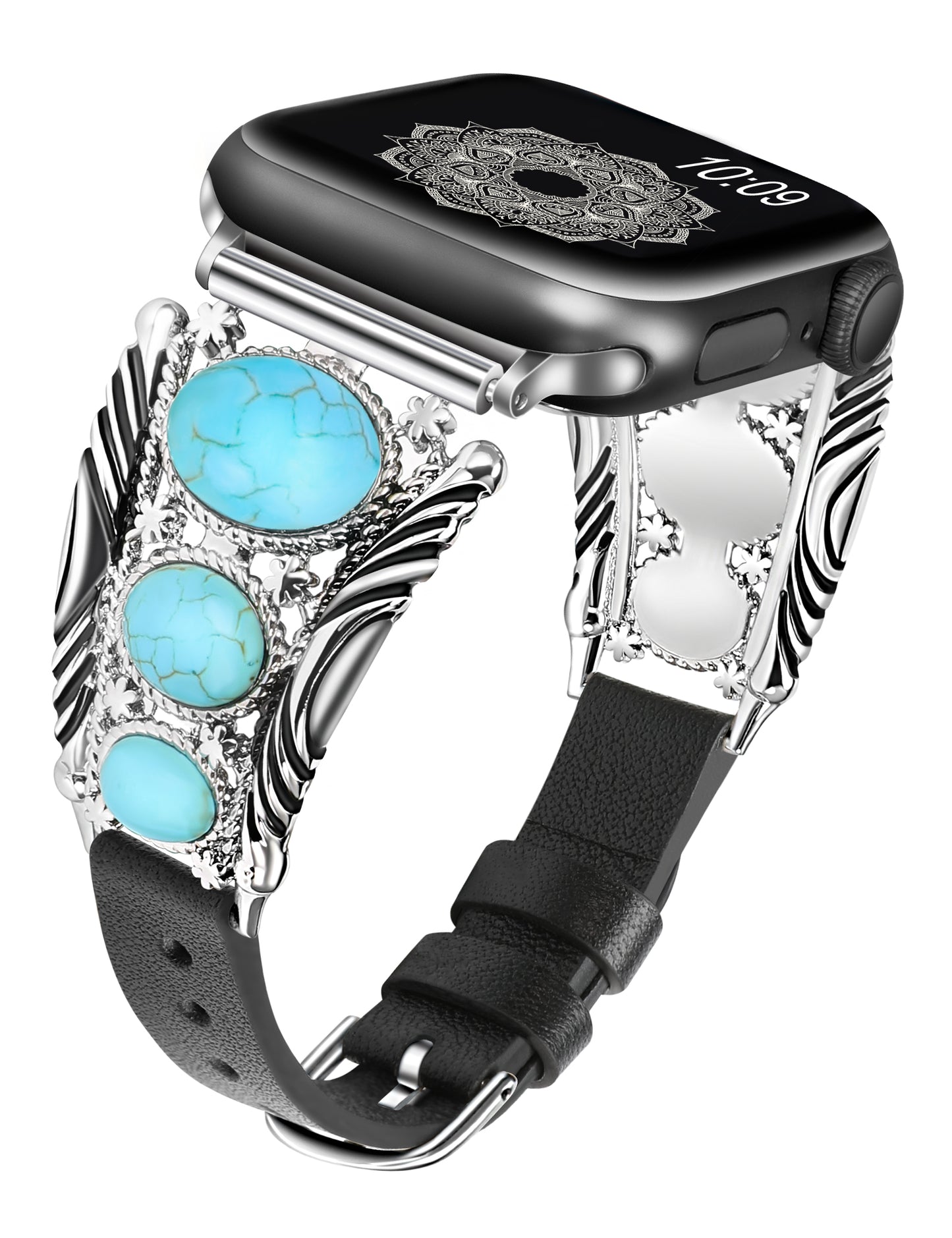 Minyee Leather Band Compatible with Apple Watch Band Women 42/46/38/40/41/44/45/49mm, Boho Western Turquoise Vintage Cowboy Retro Jewelry Adjustable Strap for iWatch Series 10 9 SE 8 7 6 5 4 3 Ultra