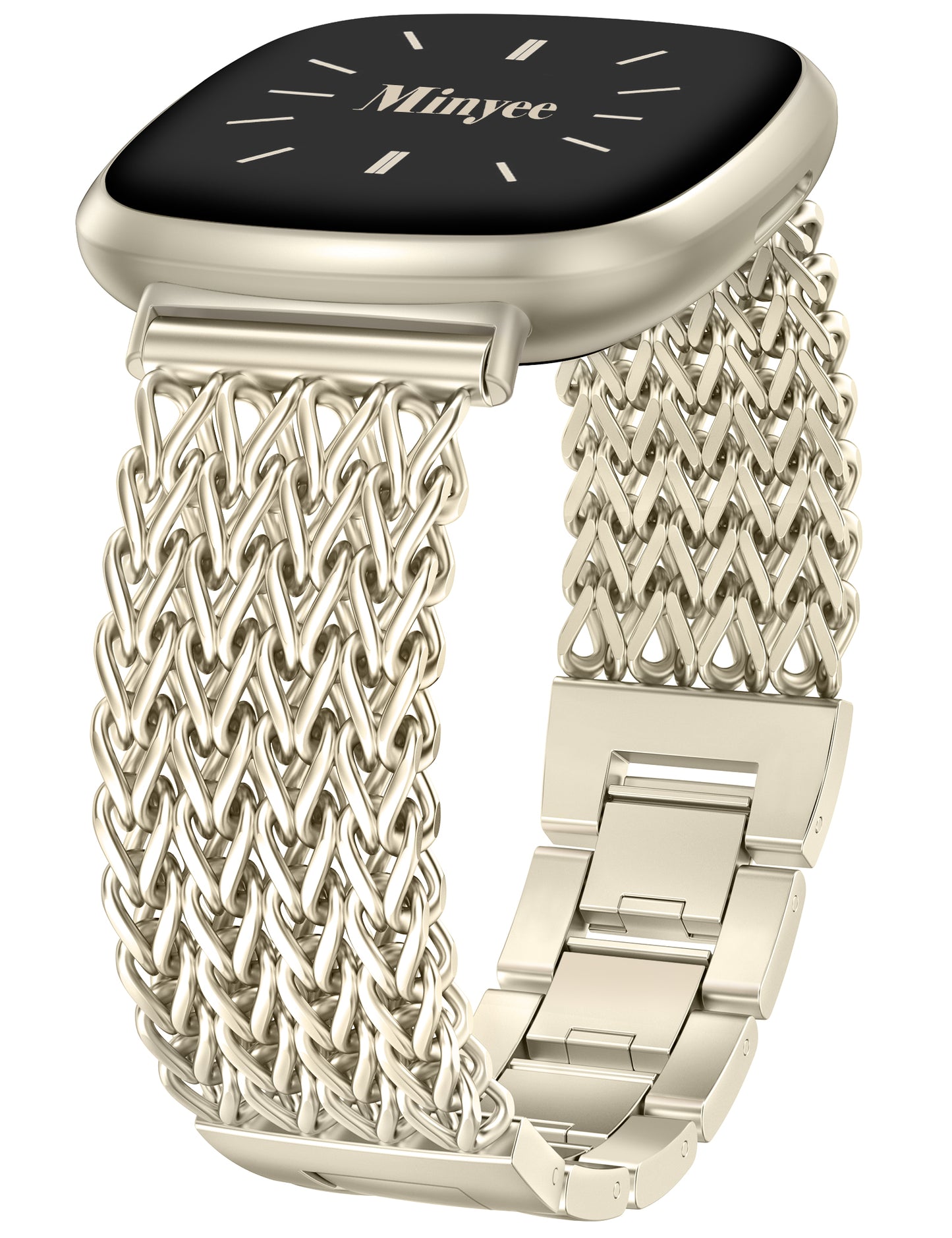 Minyee Metal Bands Compatible with Fitbit Sense 2/Versa 4/Versa 3/Sense Bands Women, Dressy Stainless Steel Multi-chain Designer Luxury Link Bracelet Wristband Replacement Strap