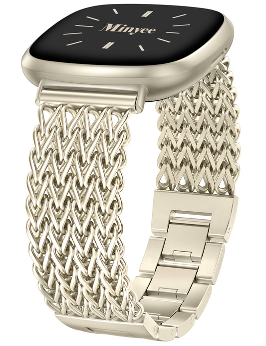 Minyee Metal Bands Compatible with Fitbit Sense 2/Versa 4/Versa 3/Sense Bands Women, Dressy Stainless Steel Multi-chain Designer Luxury Link Bracelet Wristband Replacement Strap