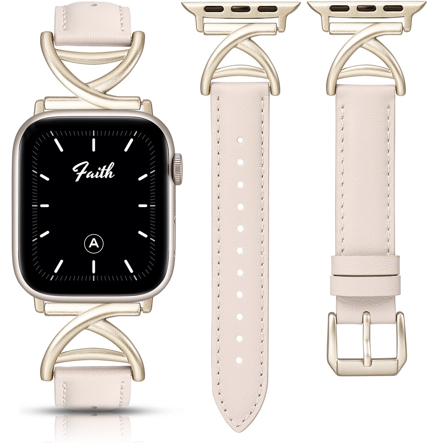 Minyee Leather Band Compatible with Apple Watch Bands 38/40/41/42/44/45/46/49mm Women, Slim Dressy Premium Leather Strap with A-Shape Metal Buckle for iWatch Series 10 9 Ultra SE 8 7 6 5 4 3 2 1