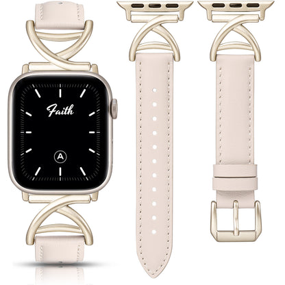 Minyee Leather Band Compatible with Apple Watch Bands 38/40/41/42/44/45/46/49mm Women, Slim Dressy Premium Leather Strap with A-Shape Metal Buckle for iWatch Series 10 9 Ultra SE 8 7 6 5 4 3 2 1