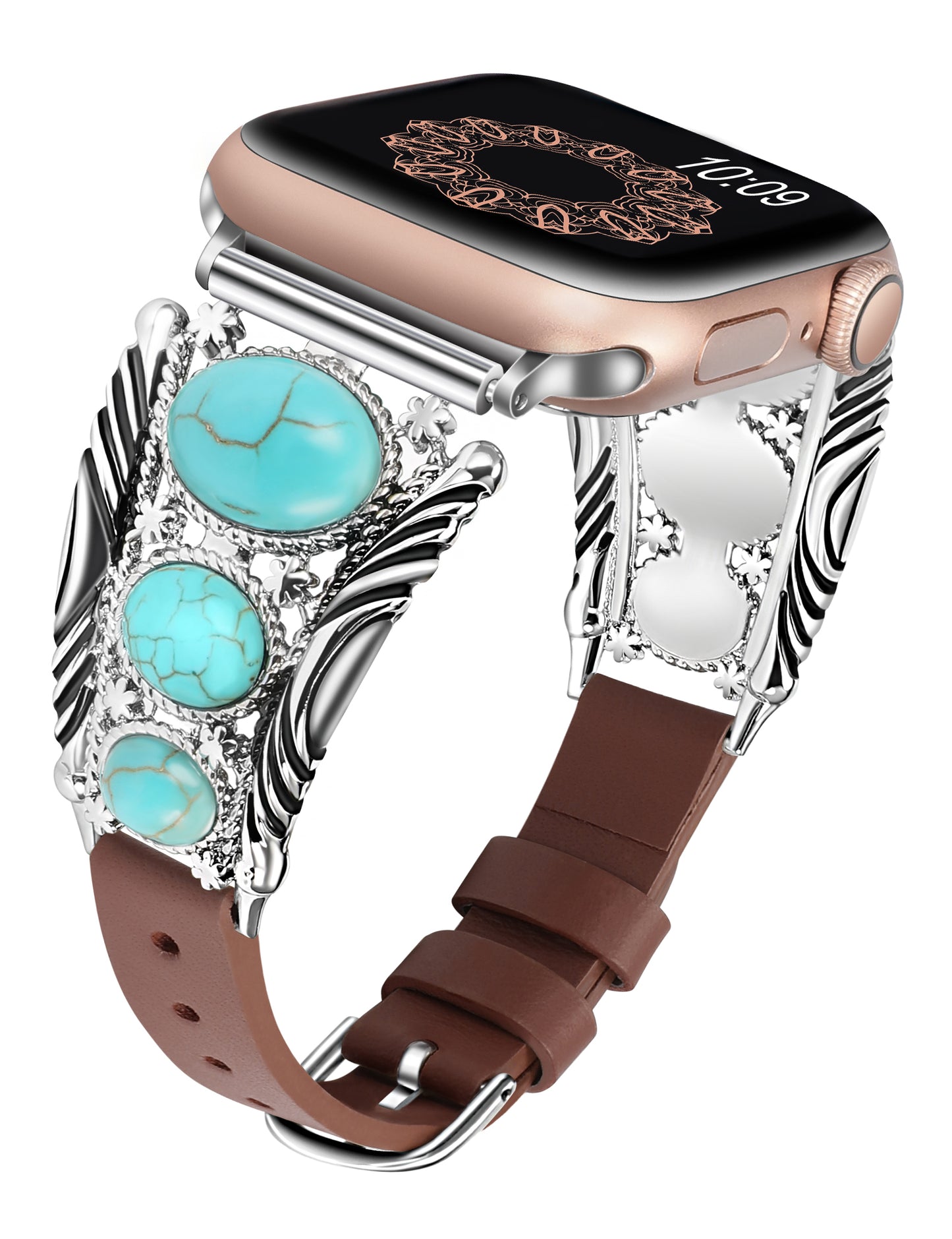 Minyee Leather Band Compatible with Apple Watch Band Women 42/46/38/40/41/44/45/49mm, Boho Western Turquoise Vintage Cowboy Retro Jewelry Adjustable Strap for iWatch Series 10 9 SE 8 7 6 5 4 3 Ultra