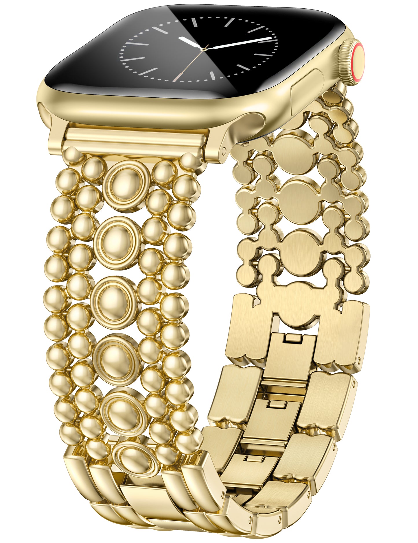 Minyee Compatible with Apple Watch Band 42/41/40/38/44/45/46/49mm Women, Dressy Pretty Stainless Steel Metal Strap Design Adjustable Studded Link Bracelet for iWatch Series 10 9 Ultra SE 8 7 6 5 4 3