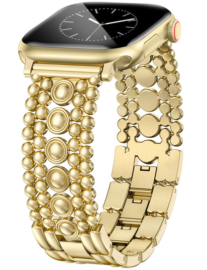Minyee Compatible with Apple Watch Band 42/41/40/38/44/45/46/49mm Women, Dressy Pretty Stainless Steel Metal Strap Design Adjustable Studded Link Bracelet for iWatch Series 10 9 Ultra SE 8 7 6 5 4 3