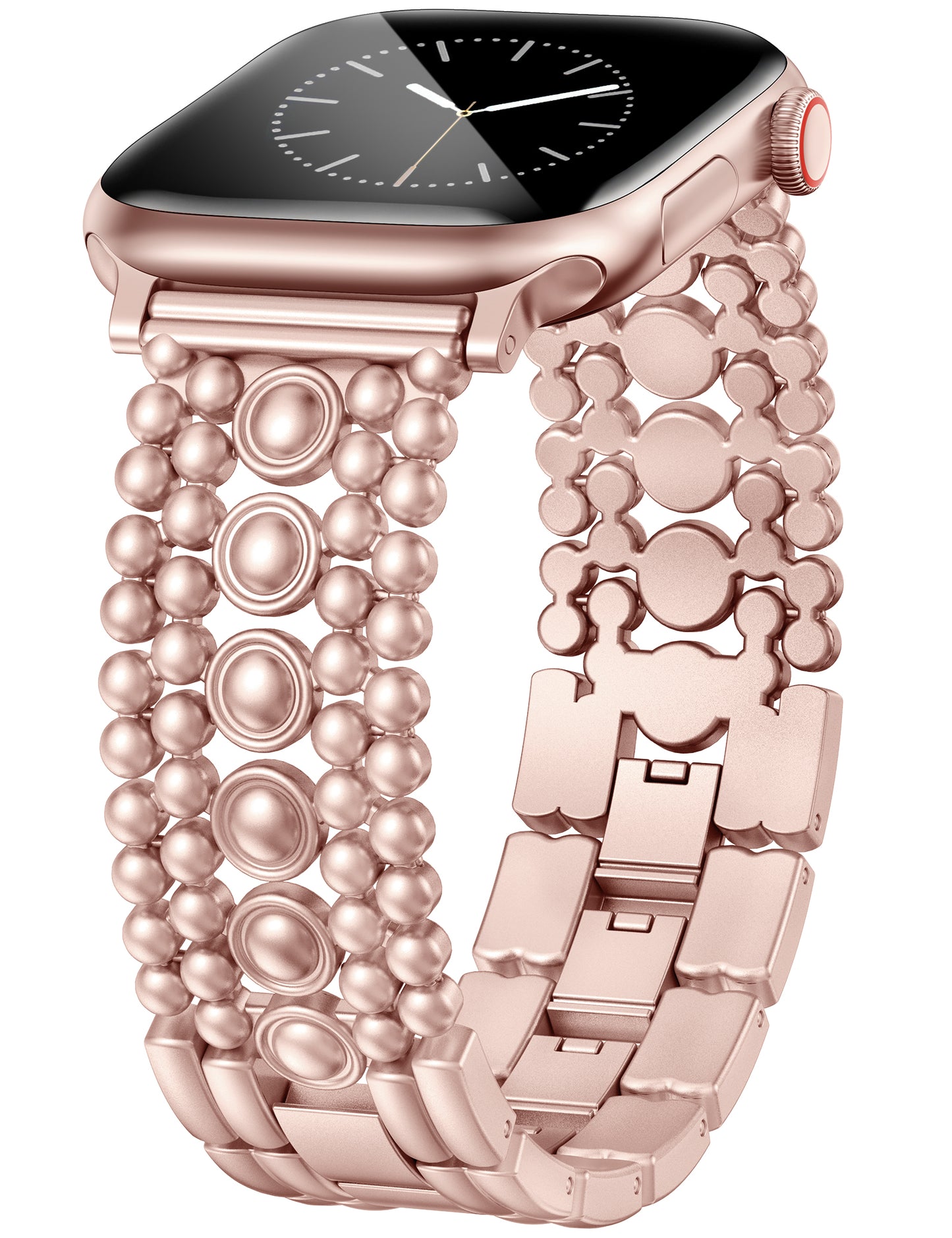 Minyee Compatible with Apple Watch Band 42/41/40/38/44/45/46/49mm Women, Dressy Pretty Stainless Steel Metal Strap Design Adjustable Studded Link Bracelet for iWatch Series 10 9 Ultra SE 8 7 6 5 4 3