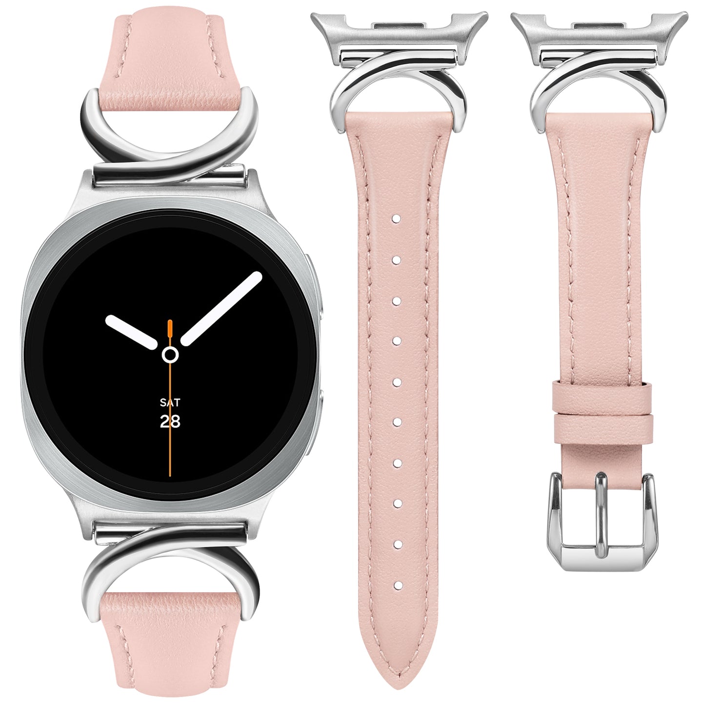 Minyee Leather Band Compatible with Samsung Galaxy Watch 8 40mm 44mm/ 8 Classic 46mm Bands, No Gap One-Click Slim Thin Dressy Leather Strap with C-Shape Metal Buckle Women, NOT for Other Models
